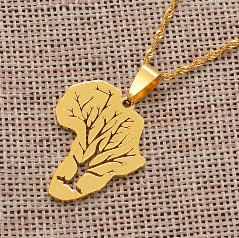 Africa Map with Tree Branches Necklace
