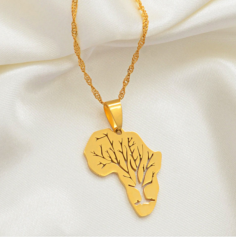 Africa Map with tree branches Necklace