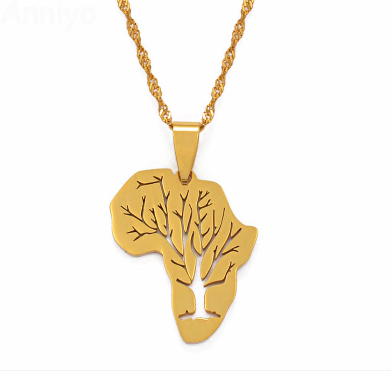 Africa Map with tree branches Necklace