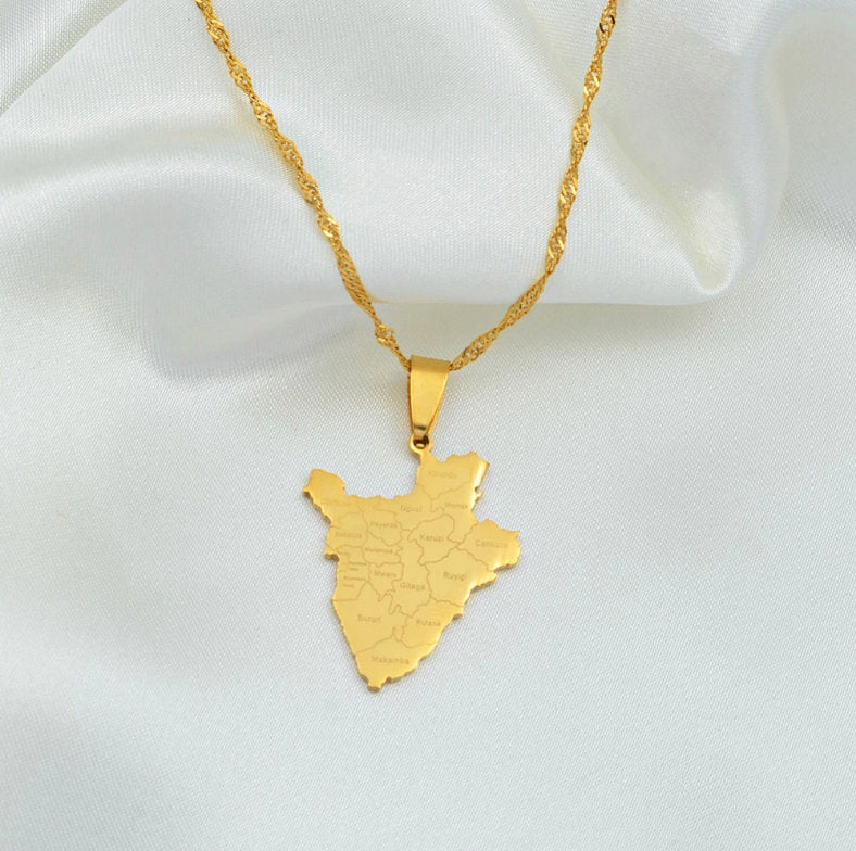 Burundi Map With Cities Necklace