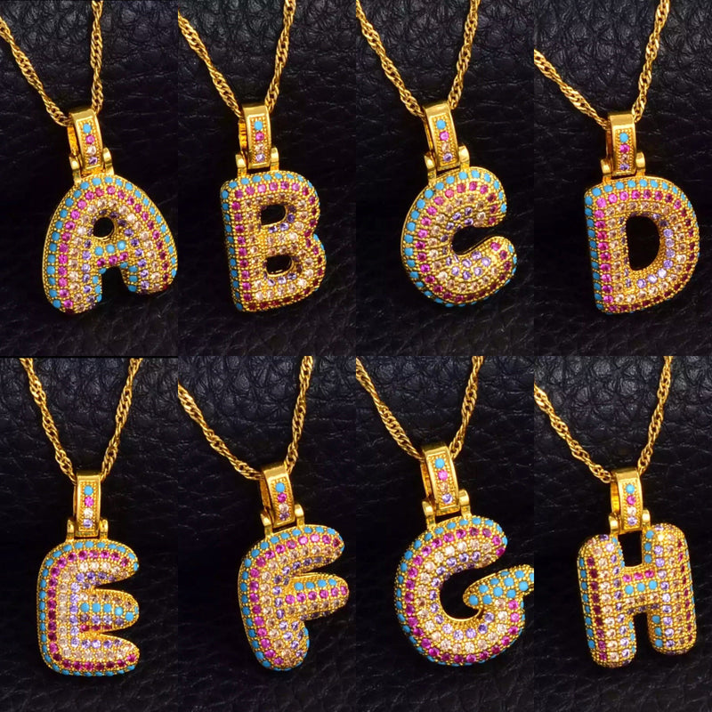Initials colored stones pendant Necklace