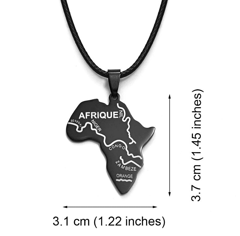 Stainless steel Africa map with countries and rivers flag necklace / charmed jewelry gift / Africa map necklace for Men and Women