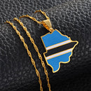 Botswana Map with Flag Pendant Necklace