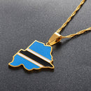 Botswana Map with Flag Pendant Necklace