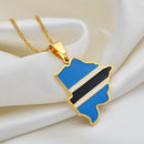 Botswana Map with Flag Pendant Necklace