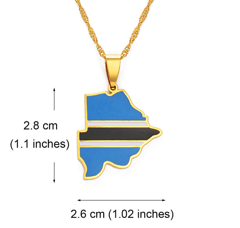 Botswana Map with Flag Pendant Necklace