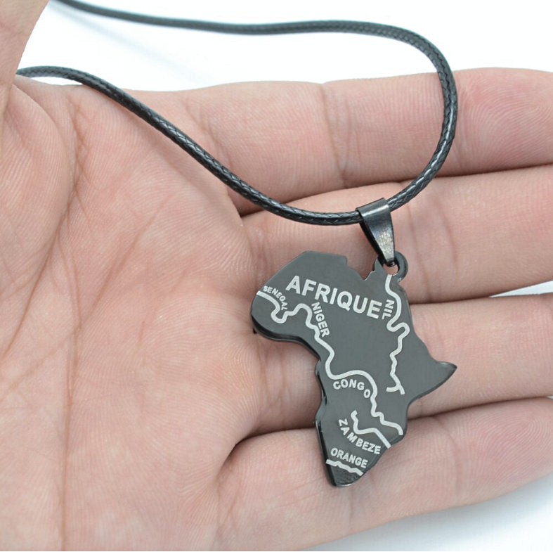 Stainless steel Africa map with countries and rivers flag necklace / charmed jewelry gift / Africa map necklace for Men and Women