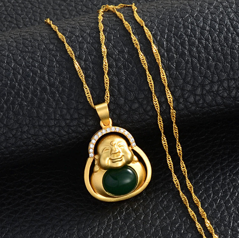 Green Stone Buddha Pendant Necklace