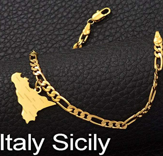Italy Sicily Map with Cities Ankle Bracelet