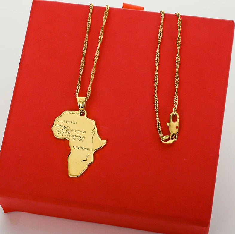 Africa Map with Main Rivers Pendant Necklace
