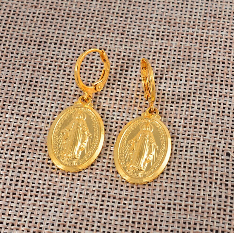 18K gold-plated Blessed Virgin Mary earrings / Women Girls Christianity Virgin Mary Earrings /  Catholic charmed jewelry gift