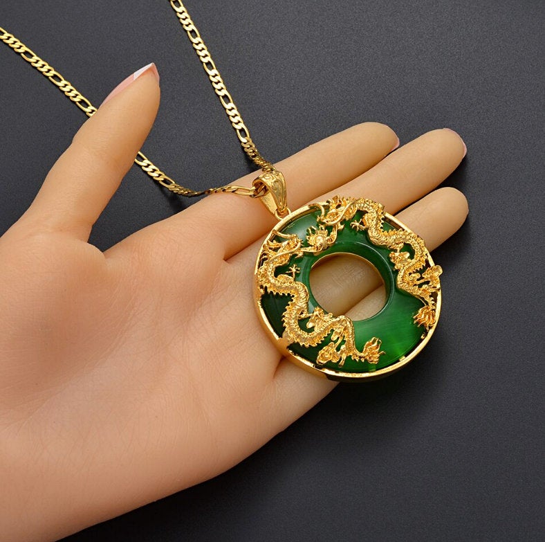 Dragon Green stone pendant necklace