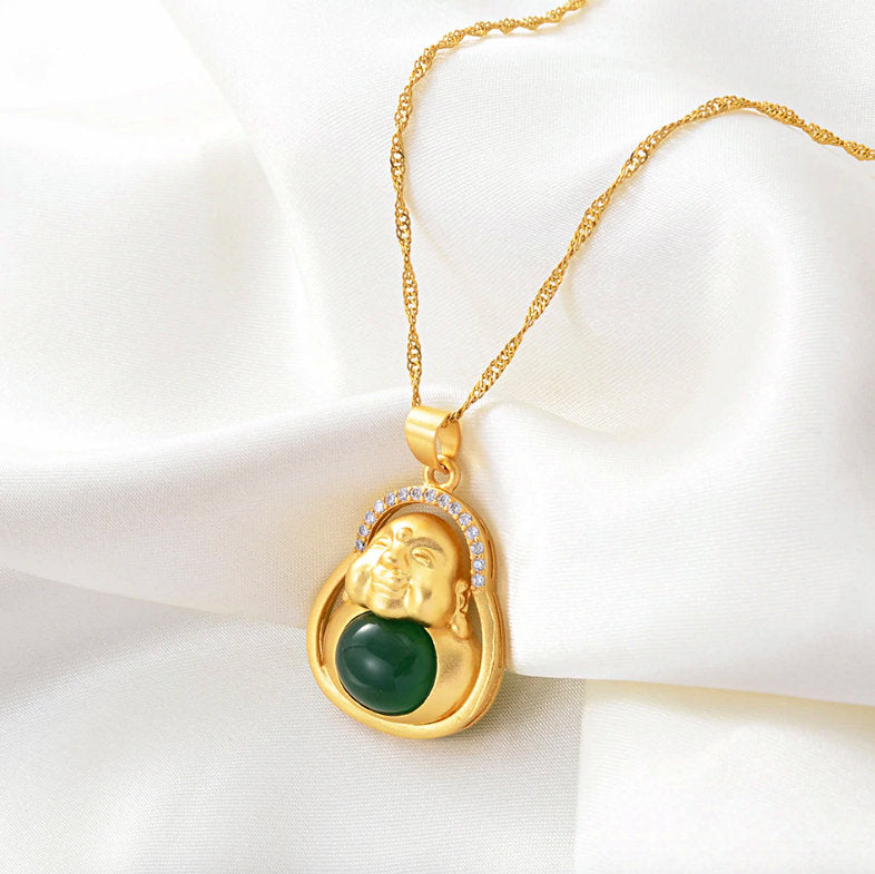 Green Stone Buddha Pendant Necklace