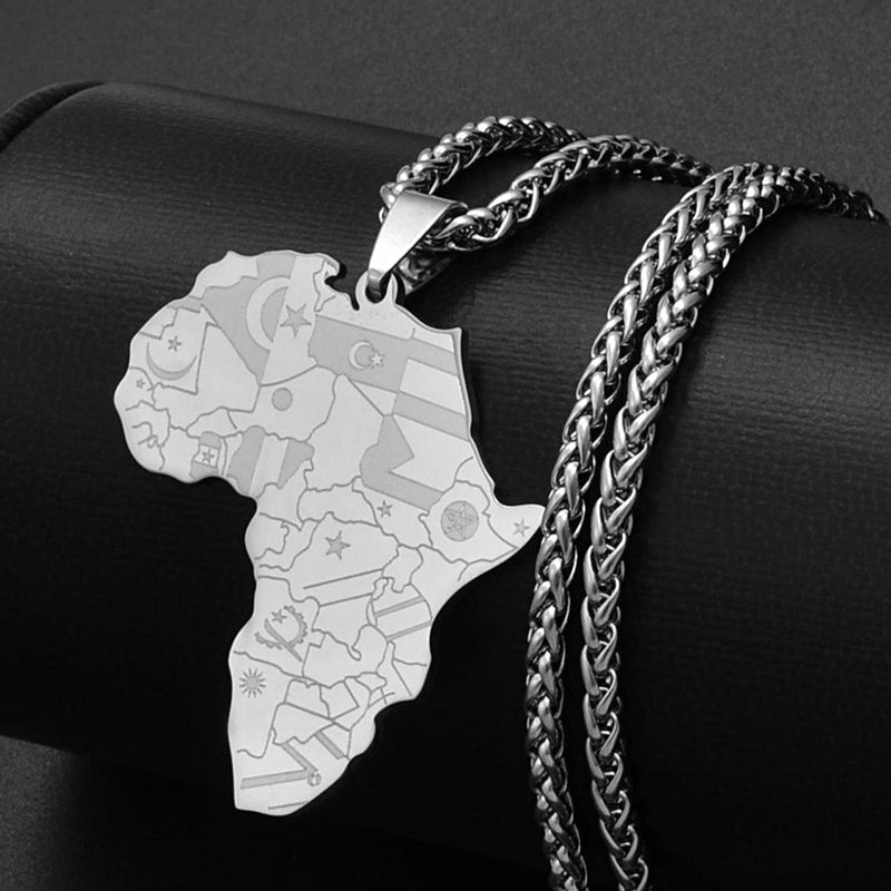 Africa Map Necklace with flag symbols