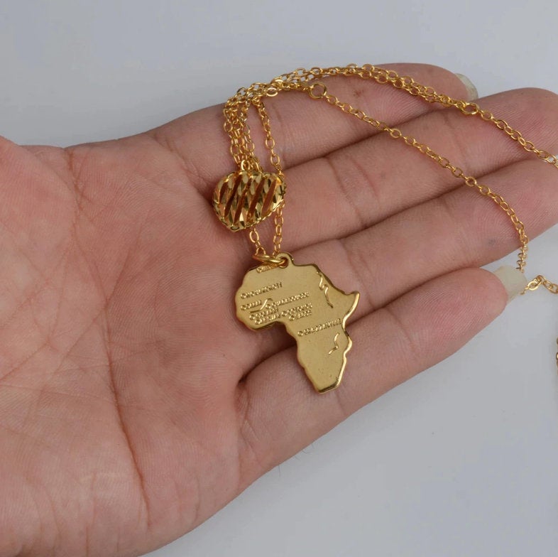 African Map with heart pendant Necklace