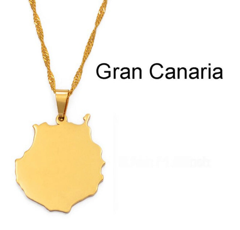Gran Canaria Island Map Pendant Necklace