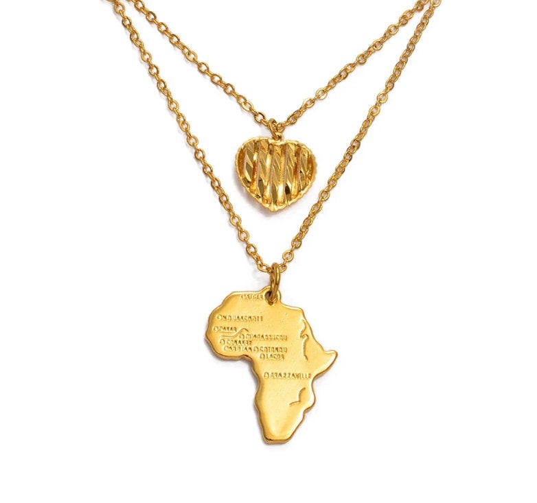 African Map with heart pendant Necklace