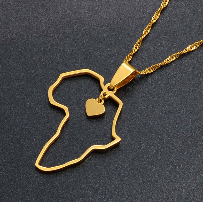 18K gold-plated Africa map necklace / charmed jewelry gift / Africa map with heart necklace for Men and Women