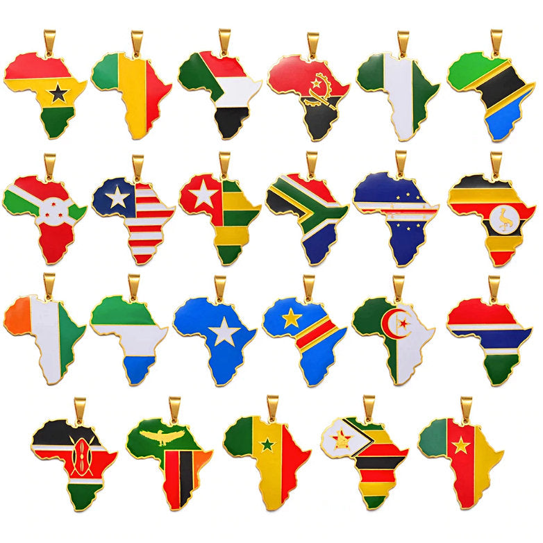 Malawi flag Africa Map Necklace