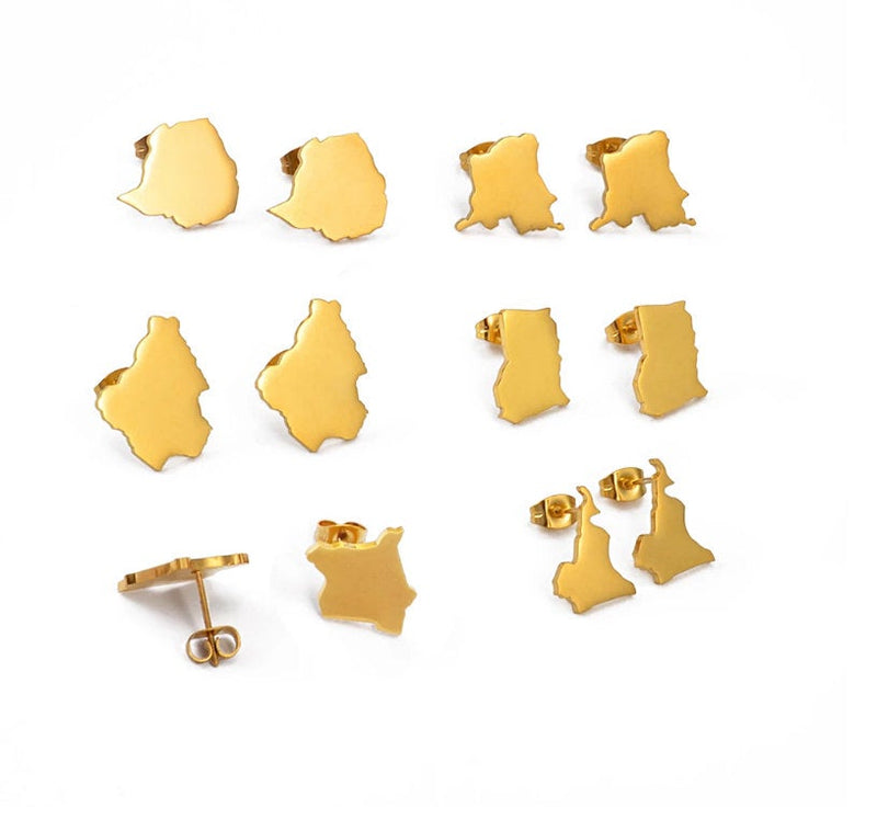 Zimbabwe Map Stud Earrings