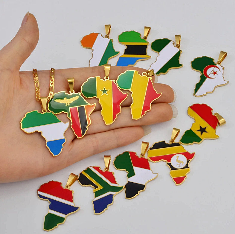 Rwanda Flag Africa Map Necklace