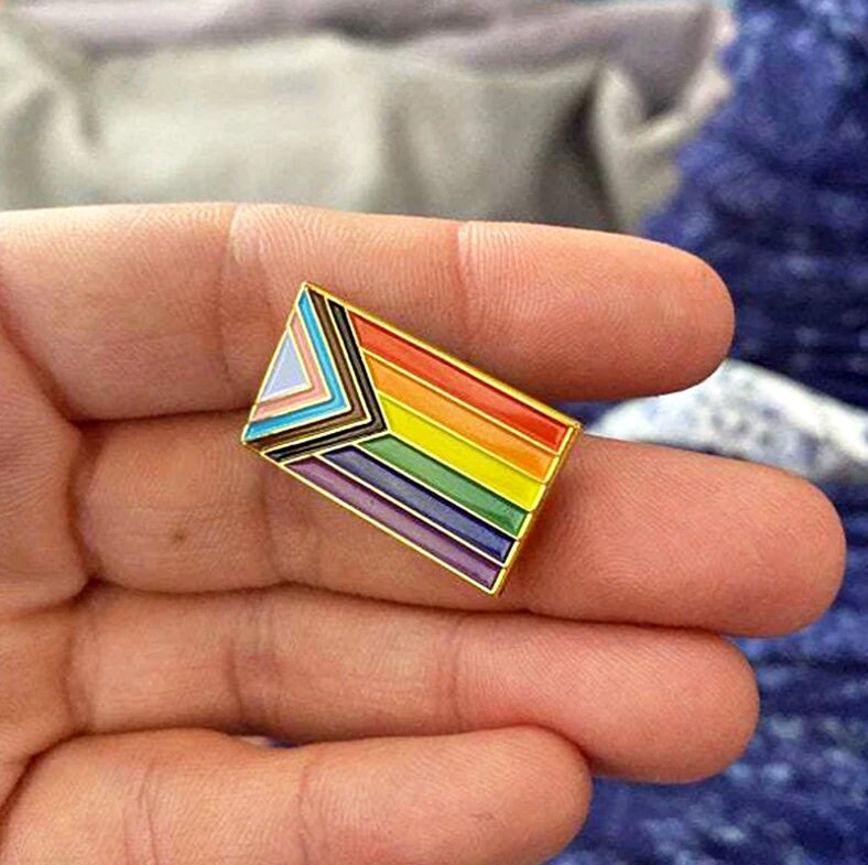 Progress pride flag Lapel Pin / LGBTQIA progress rainbow pride flag enamel pin