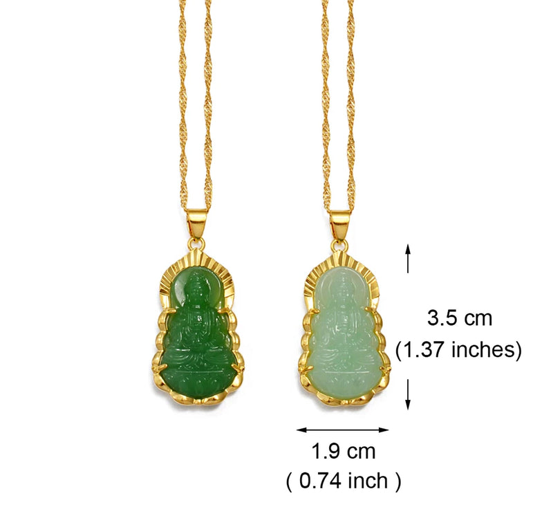 Jade Buddha Necklace / Buddhist Guanyin pendant necklace / 18K gold plated Chinese style amulet / Maitreya pendant gold Necklace Jewelry