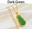 Jade Buddha Necklace / Buddhist Guanyin pendant necklace / 18K gold plated Chinese style amulet / Maitreya pendant gold Necklace Jewelry