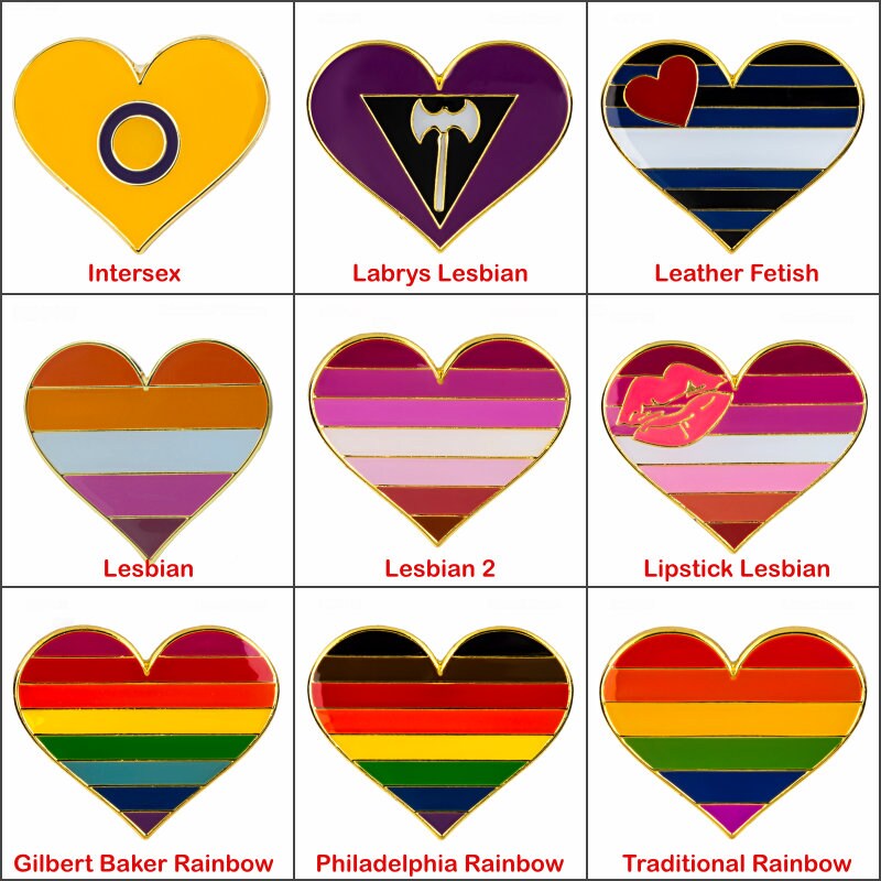 LGBTQIA Gay flag pride heart lapel pins / Transgender Asexual Polysexual Intersex Genderqueer Genderfluid Lesbian Straight ally polyamorous