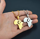 18K gold-plated Africa map necklace / Islamic symbols Moon and star Africa map necklace / Silver Africa map necklace for Men and Women