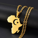 18K gold-plated Africa map necklace / Islamic symbols Moon and star Africa map necklace / Silver Africa map necklace for Men and Women