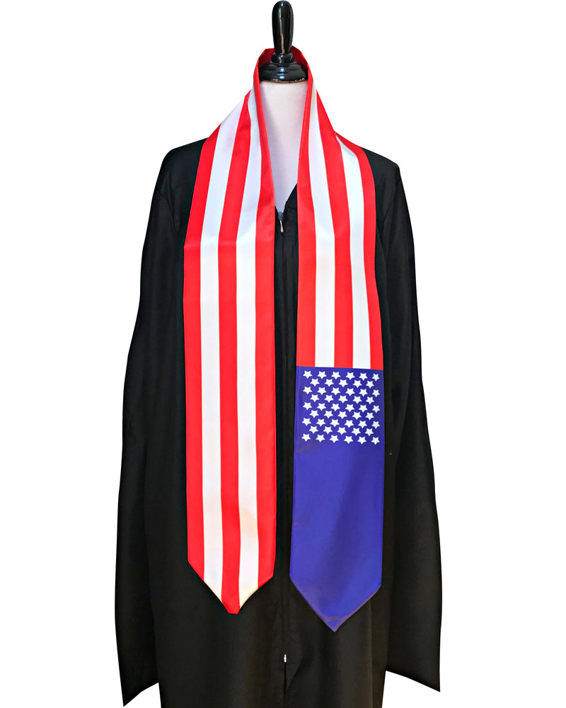 DOUBLE SIDED American flag Graduation stole / United States flag graduation sash / American International Student Abroad / USA flag scarf