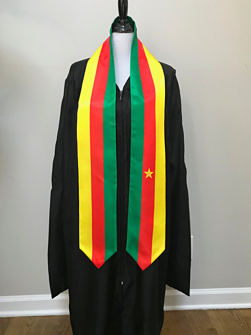 DOUBLE SIDED Cameroon flag Graduation stole / Cameroon flag graduation sash / Cameroonian International Student Abroad / Cameroon flag scarf