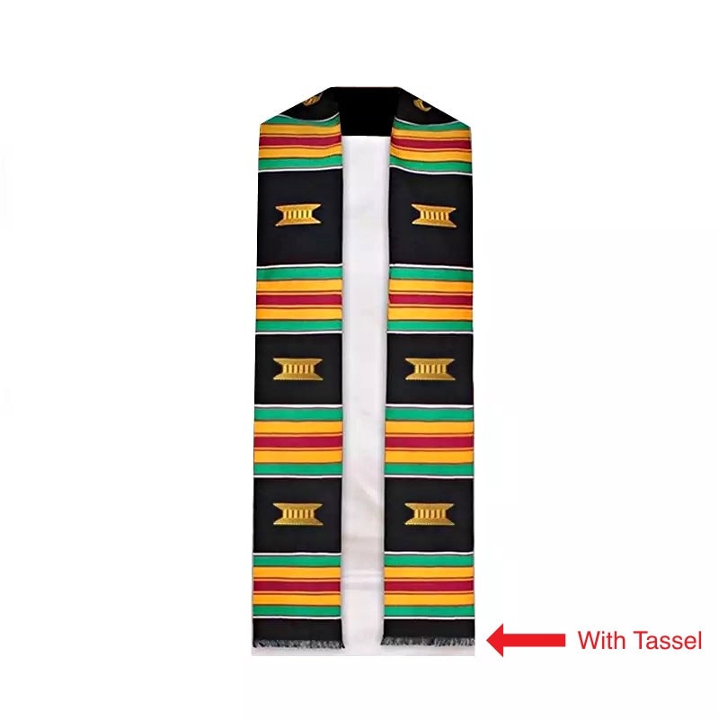 DOUBLE SIDED African Student Graduation Stole / Kente Stole / African American Graduation Sash / African print graduation shawl with tassel