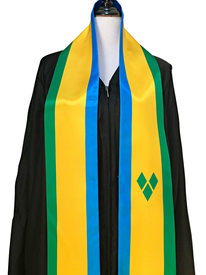 DOUBLE SIDED Saint Vincent flag Graduation stole / Saint Vincent flag graduation sash / Saint Vincent and The Grenadines flag scarf