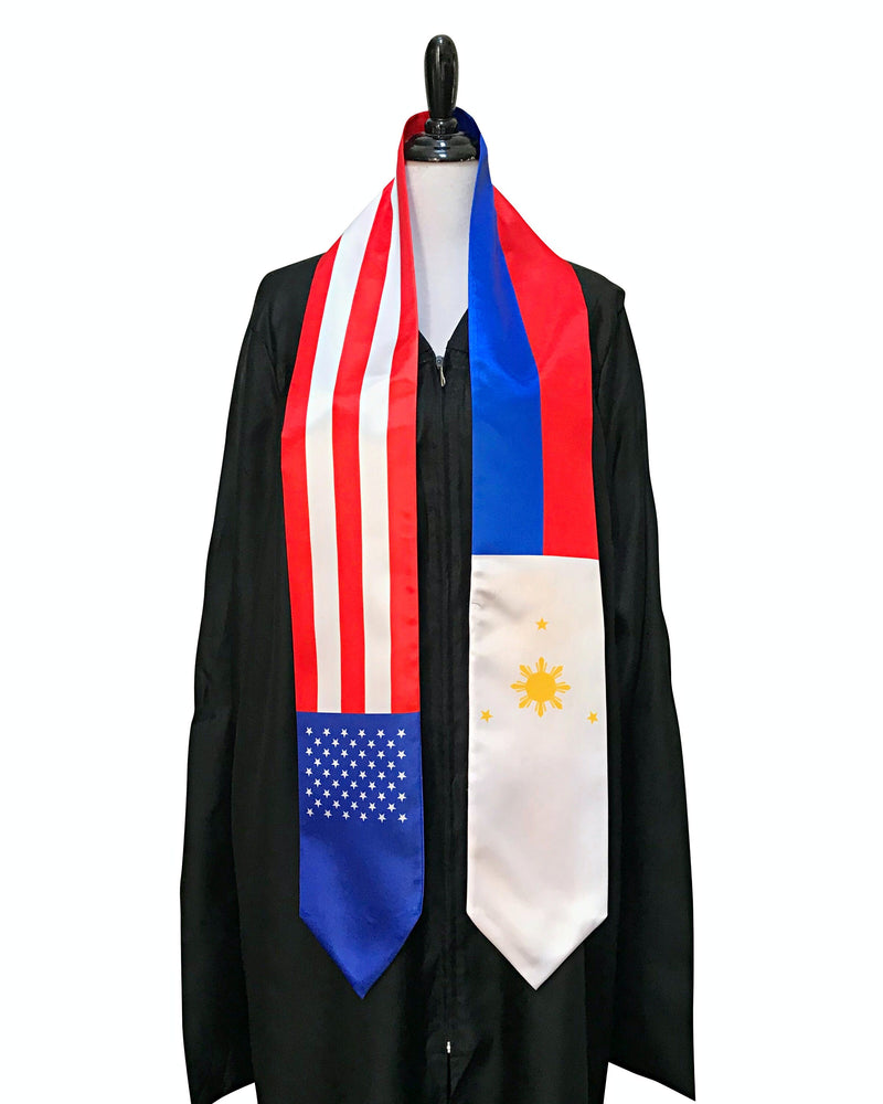 American Filipino mix flags Graduation stole / United States Philippines flag graduation sash / International Student Abroad flag scarf