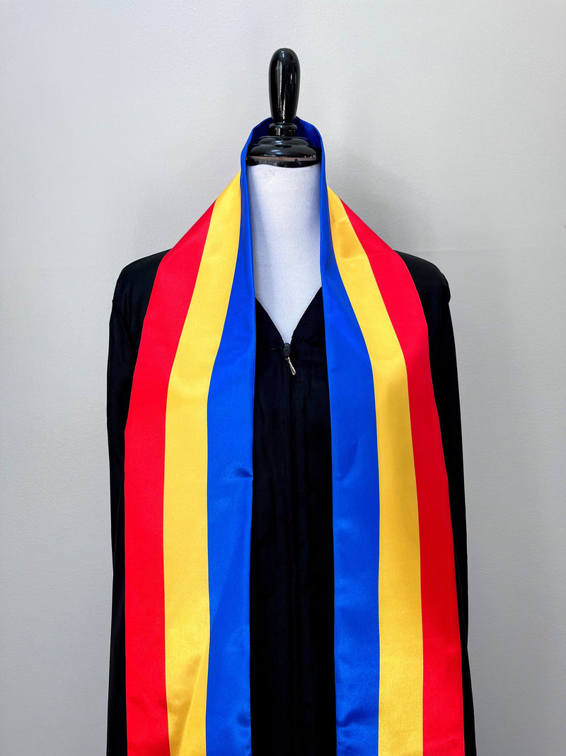 DOUBLE SIDED Romania flag Graduation stole / Romania flag graduation sash / Romanian International Student Abroad / Romania flag scarf