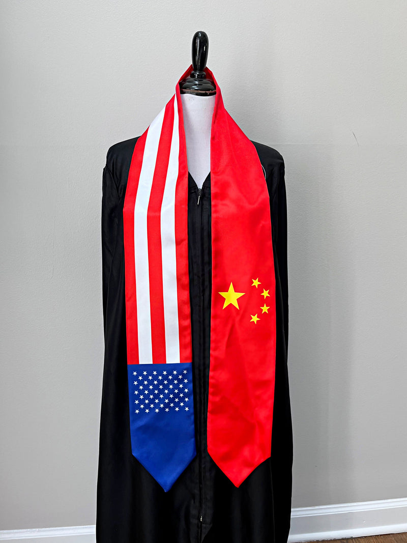 American Chinese mix flags Graduation stole / United States China flag graduation sash / International Student Abroad, China scarf shawl