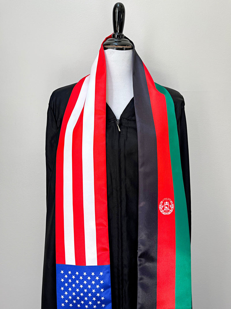 American Afghan mix flags Graduation stole / United States Afghanistan flag graduation sash, International Student Abroad, Afghanistan scarf