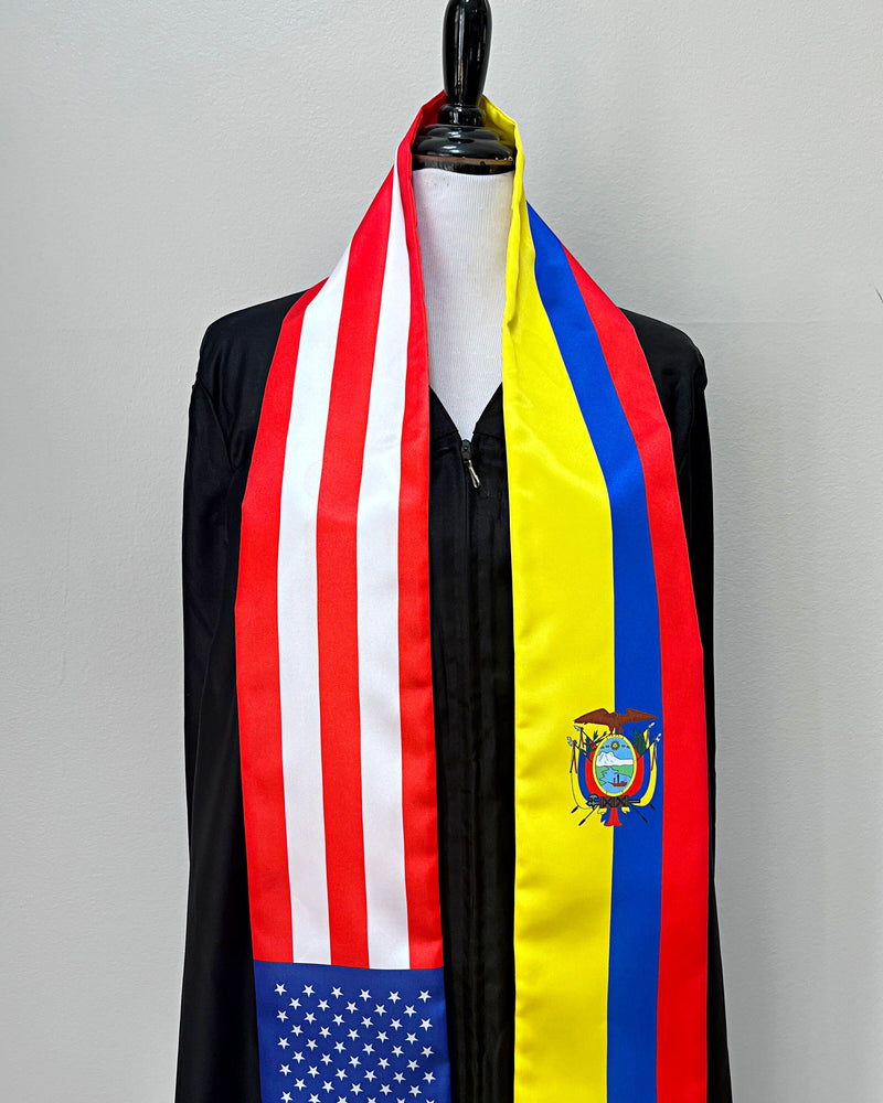 American Ecuadorian mix flags Graduation stole / United States Ecuador mix flag sash, Ecuador USA mix flag shawl scarf, Gift for Ecuadorian