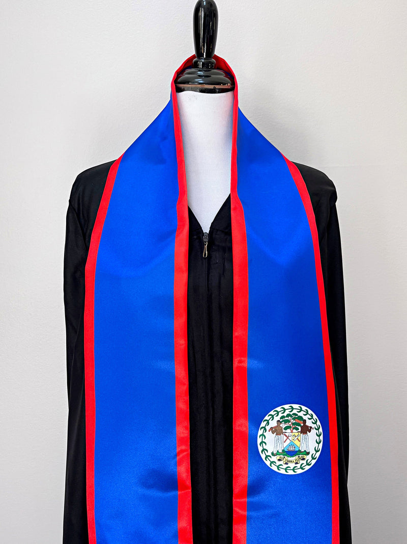 DOUBLE SIDED Belize flag Graduation stole / Belize flag graduation sash / Belizean International Student Abroad / Belize flag scarf Shawl
