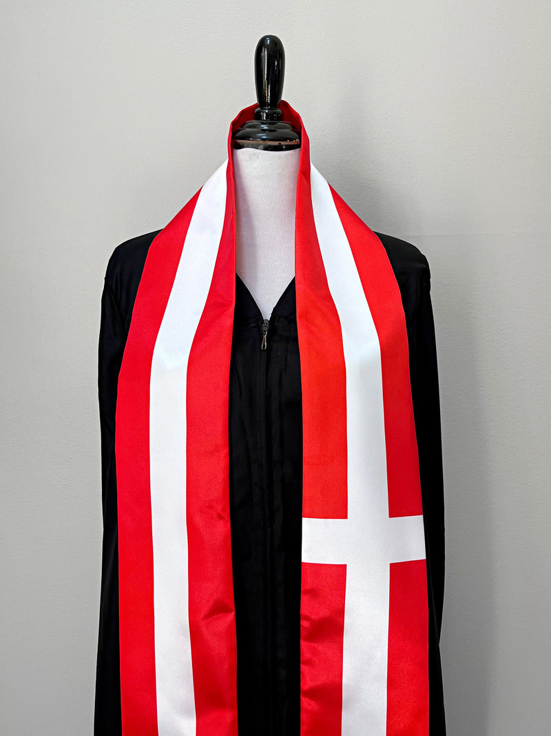 DOUBLE SIDED Denmark flag Graduation stole / Denmark flag sash / Danes International Student Abroad / Denmark flag scarf, Denmark flag shawl