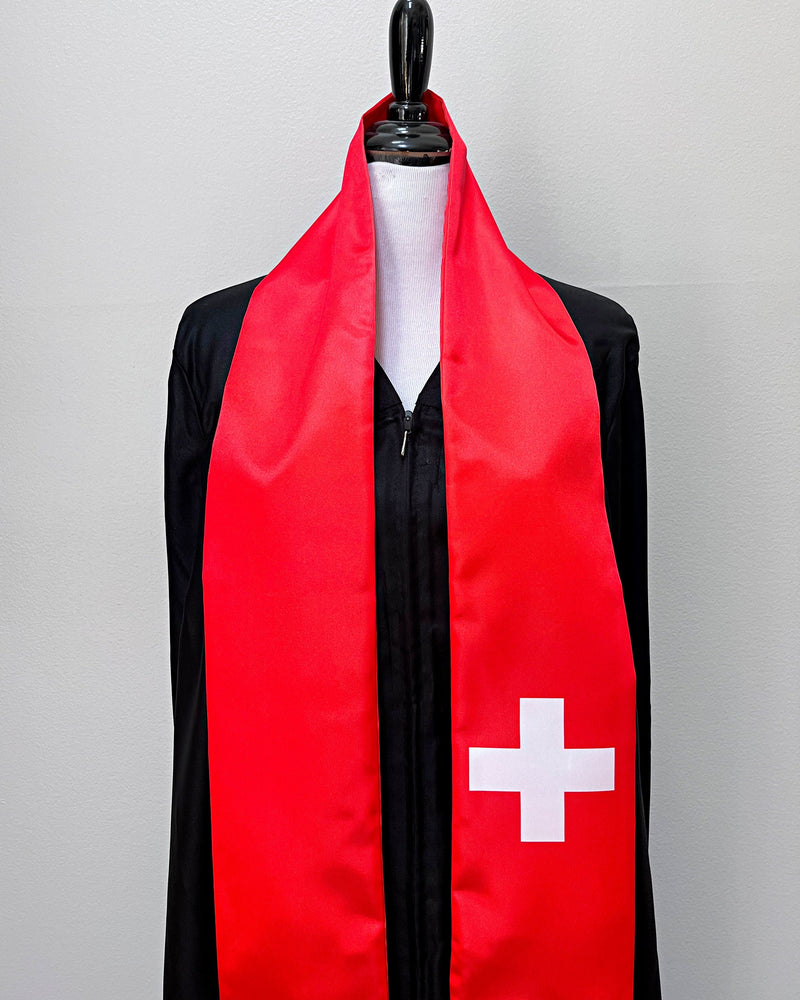 DOUBLE SIDED Switzerland flag Graduation stole / Switzerland flag sash / Swiss International Student Abroad / Switzerland flag scarf shawl