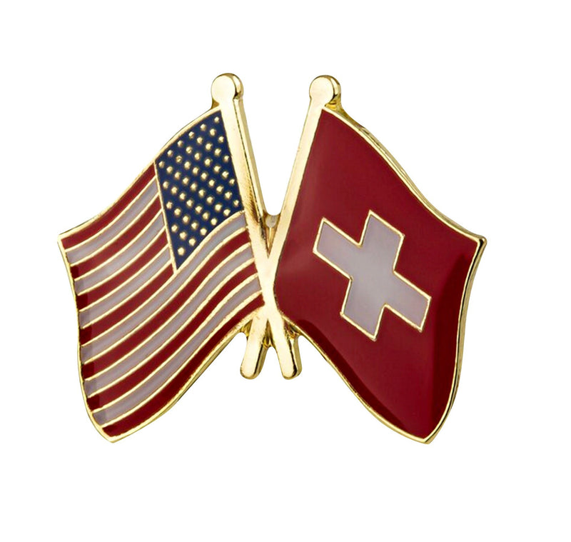 USA & Switzerland friendship Flags Lapel pin / country flag Badge / Swiss American flag Brooch / United States Switzerland flags mix pins