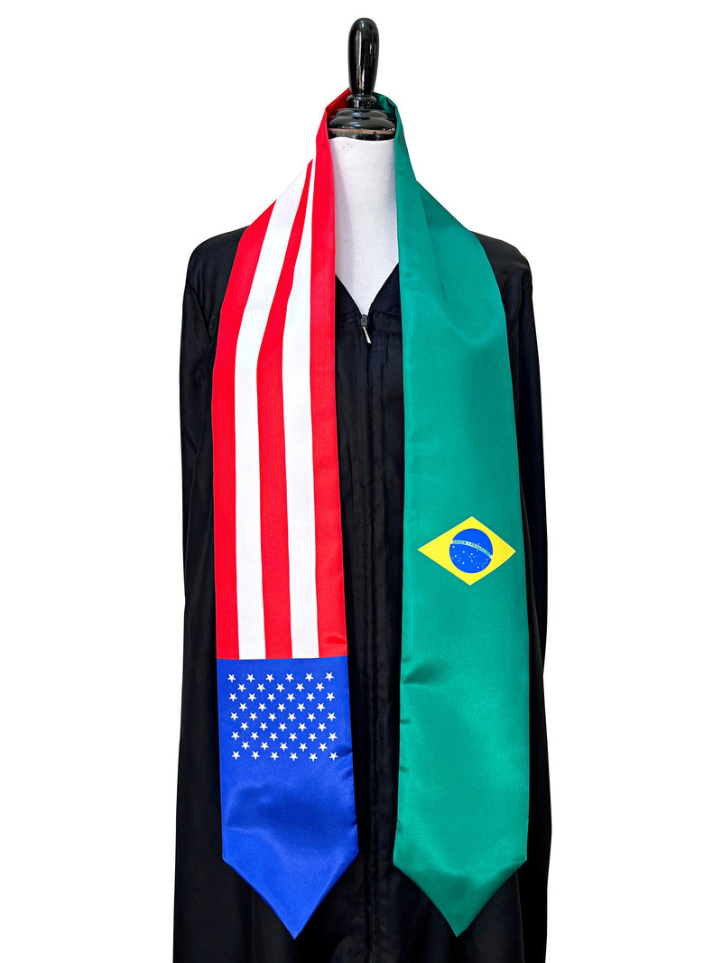 American Brazilian mix flags Graduation stole / United States Brazil mix flag graduation sash, Brazil USA mix flag shawl, Gift for Brazilian