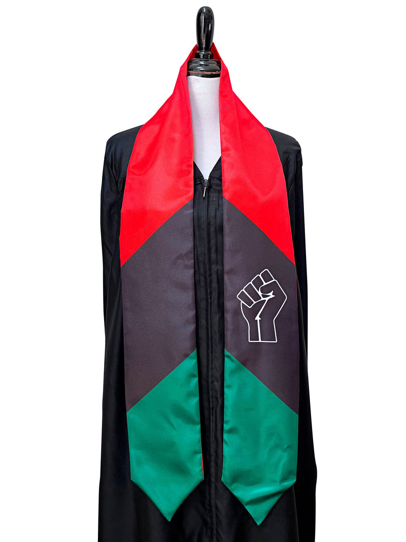 DOUBLE SIDED Afro-American flag Graduation stole/ Pan-African flag graduation sash / African American Graduate flag scarf / Raised fist