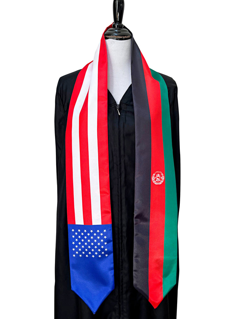 American Afghan mix flags Graduation stole / United States Afghanistan flag graduation sash, International Student Abroad, Afghanistan scarf