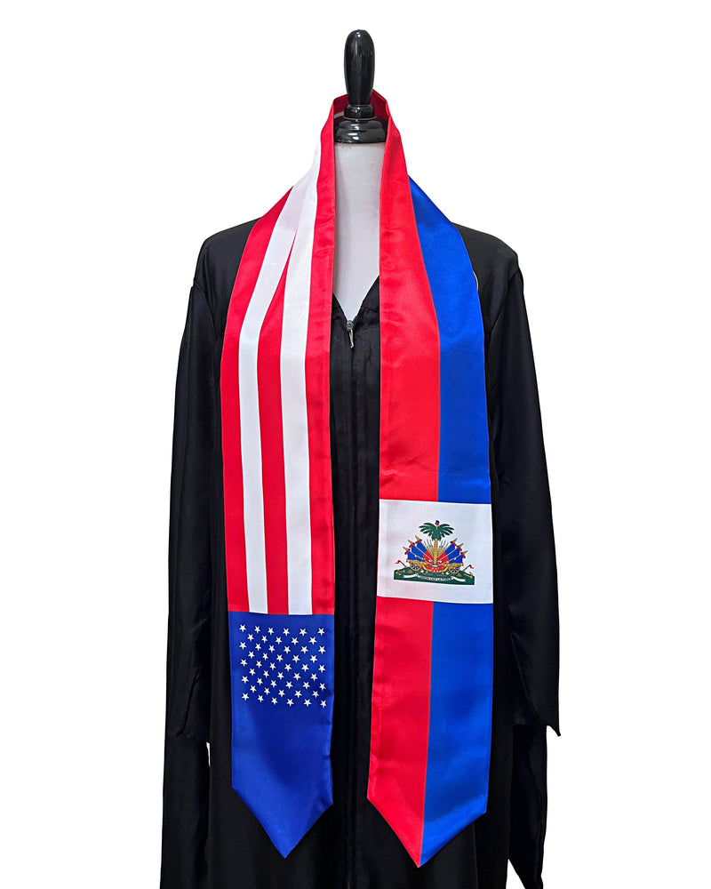 Haitian American mix flags Graduation stole / America Haiti flag graduation sash / Haitian International Student Abroad / Haiti flag scarf