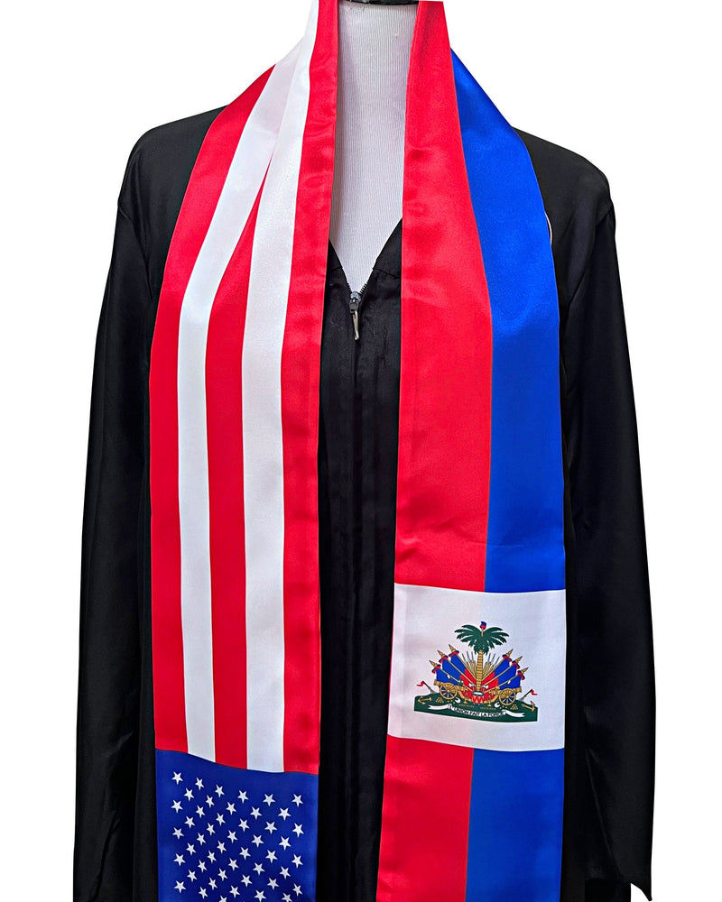 Haitian American mix flags Graduation stole / America Haiti flag graduation sash / Haitian International Student Abroad / Haiti flag scarf