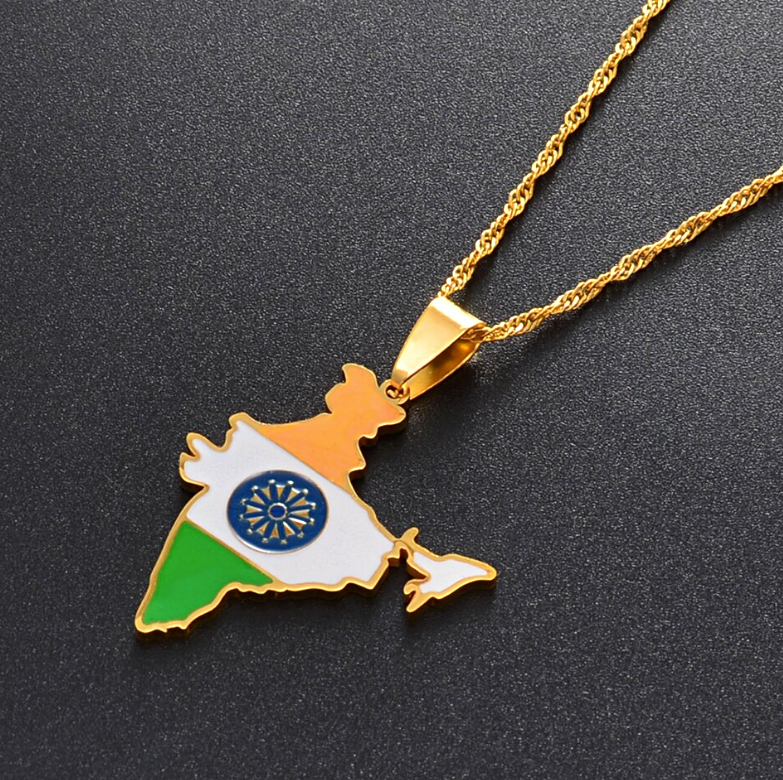India Map with Flag Pendant Necklace